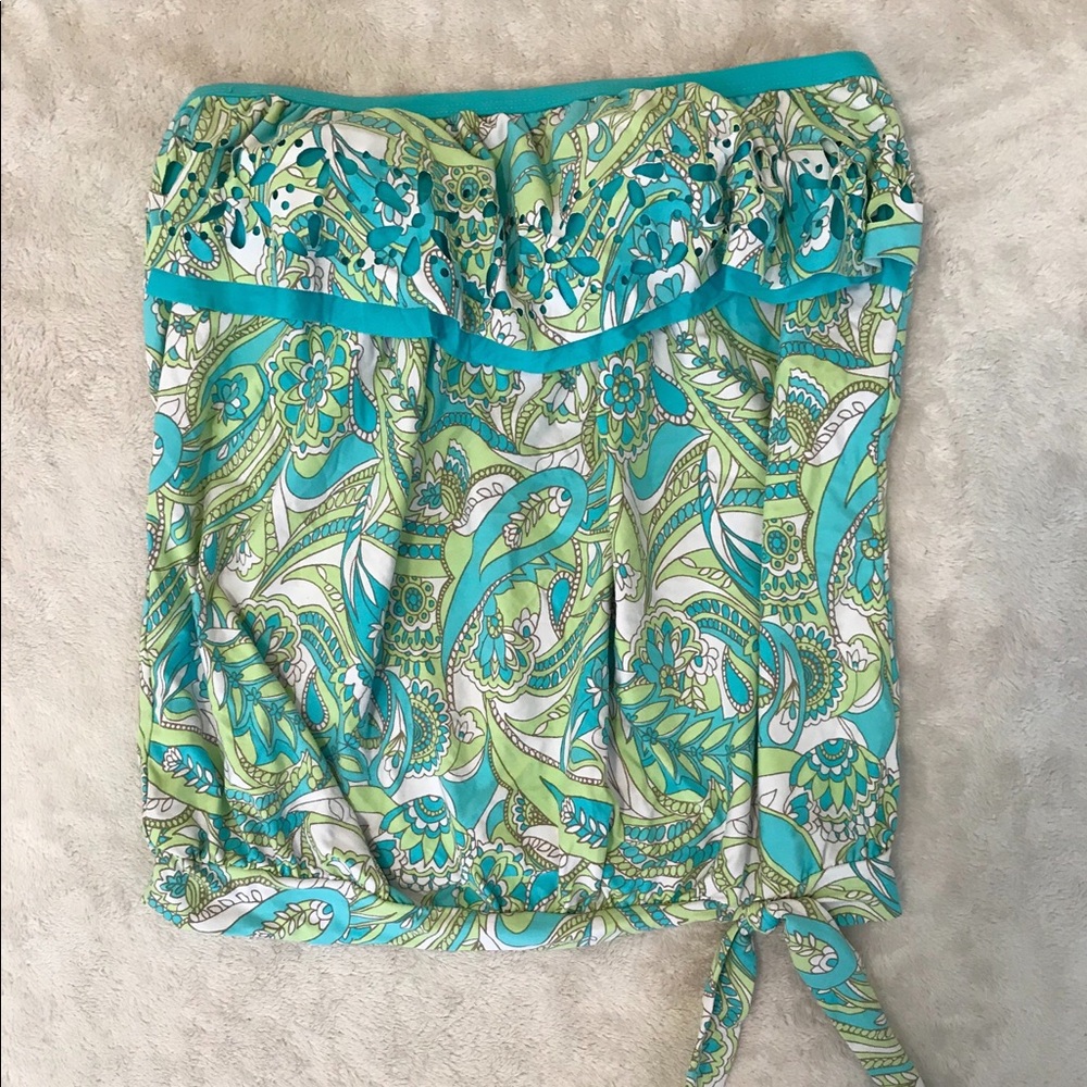 Lime and aqua paisley tankini top